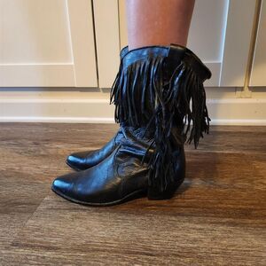 Dingo Women's Black Finge Leather Boots Vintage 8